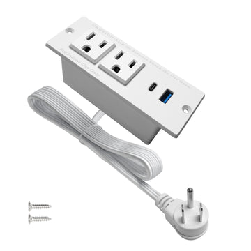 USB C Desk Recessed Power Strip Fast Charge Desktop Power Station 2 Outlets 2 USB (PD20W & QC18W, Total 20W) Mountable Flat Plug Extension Cord Mount for Tabletop Sofa Cabinet Nightstand